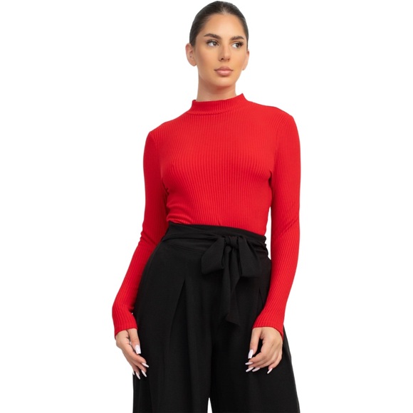 🆕Dark red ribbed rocked neckline top - Picture 4 of 9